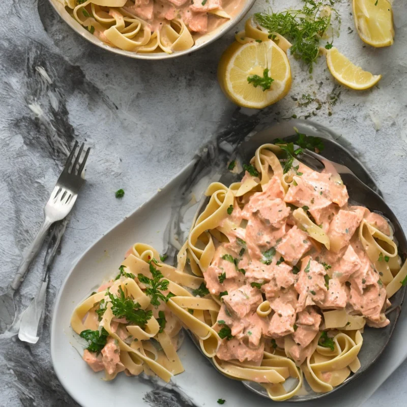 Pasta med lakse-flødesauce - Illustration - kan være AI genereret og afvige fra opskriften