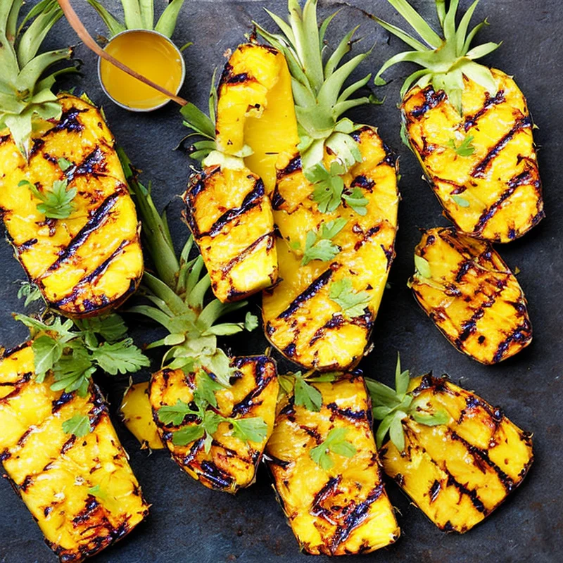 Grillet frisk ananas med akaciehonning og ingefær - Illustration - kan være AI genereret og afvige fra opskriften