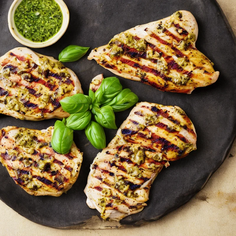 Grillet kyllingebryst med bacon og pesto - Illustration - kan være AI genereret og afvige fra opskriften