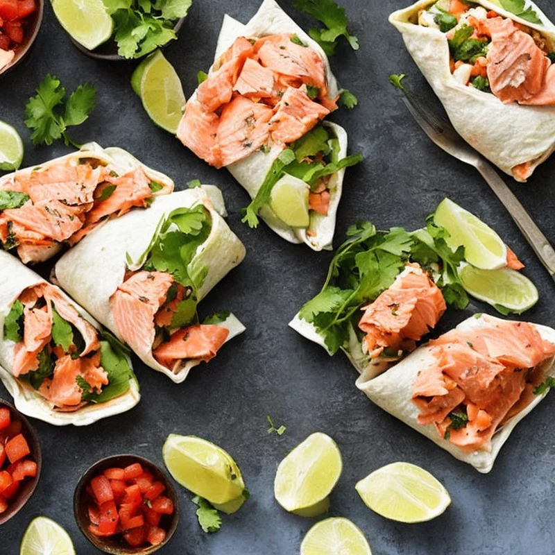 Varme lakseburritos - Illustration - kan være AI genereret og afvige fra opskriften