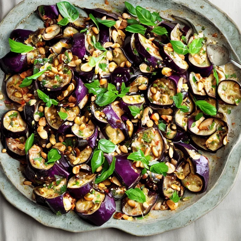 Varm auberginesalat - Illustration - kan være AI genereret og afvige fra opskriften