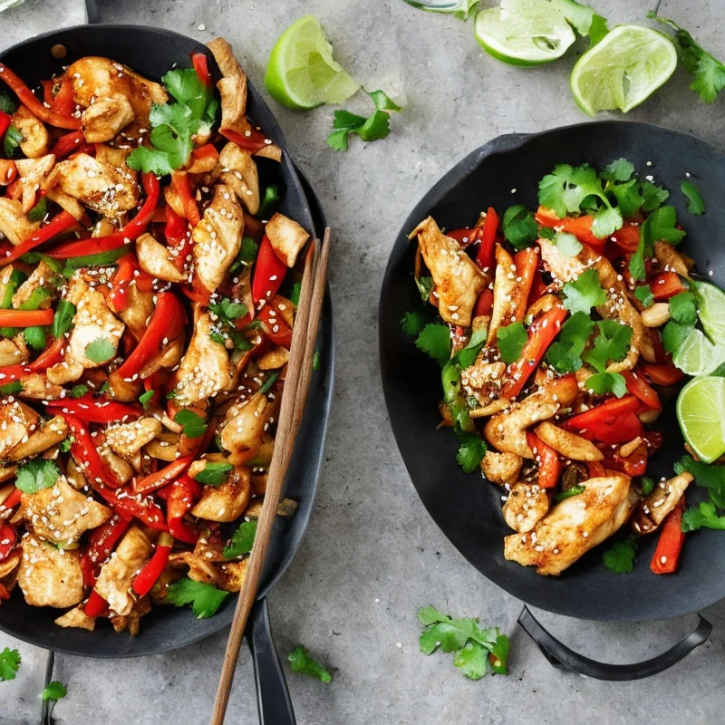 Wok med kylling og salsa - Illustration - kan være AI genereret og afvige fra opskriften