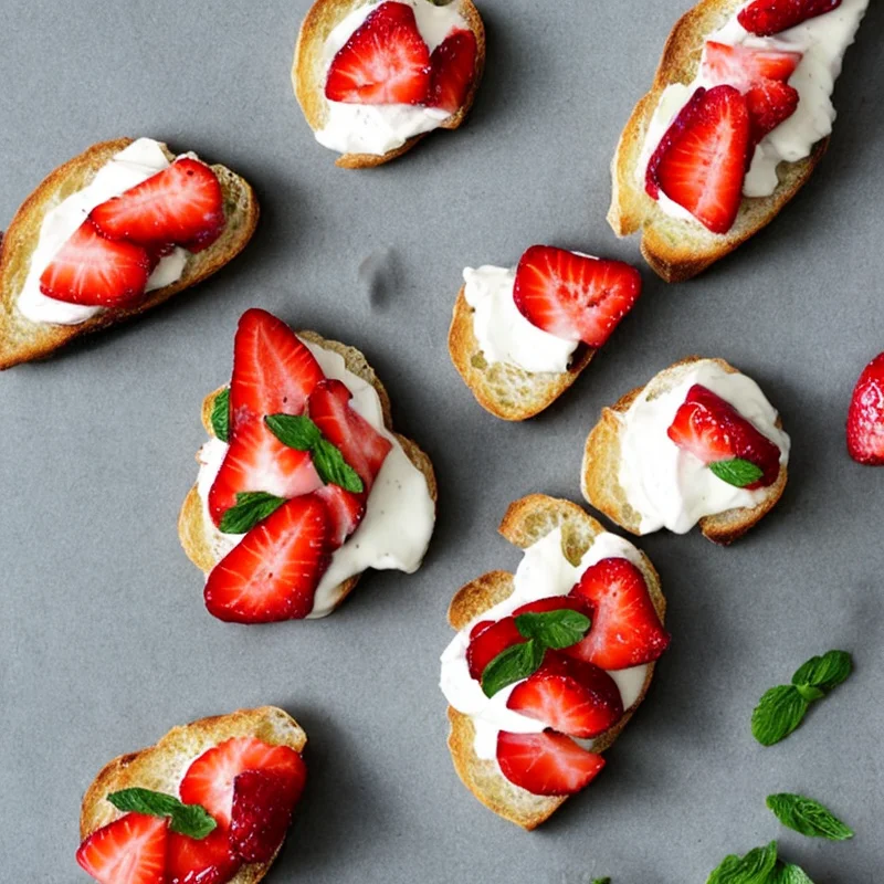 Jordbærbruschetta med kardemommecreme - Illustration - kan være AI genereret og afvige fra opskriften