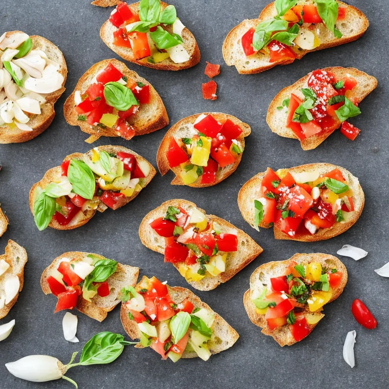 Bruschetta med olivenolie, hvidløg og chiliflager - Illustration - kan være AI genereret og afvige fra opskriften