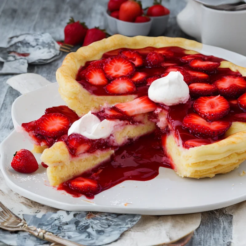 Pandekagetærte med jordbærfyld - Illustration - kan være AI genereret og afvige fra opskriften
