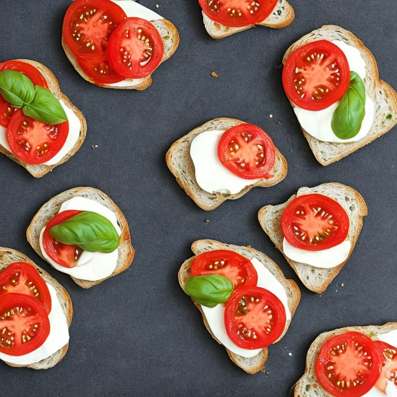 Toast med tomat og mozzarella - Illustration - kan være AI genereret og afvige fra opskriften