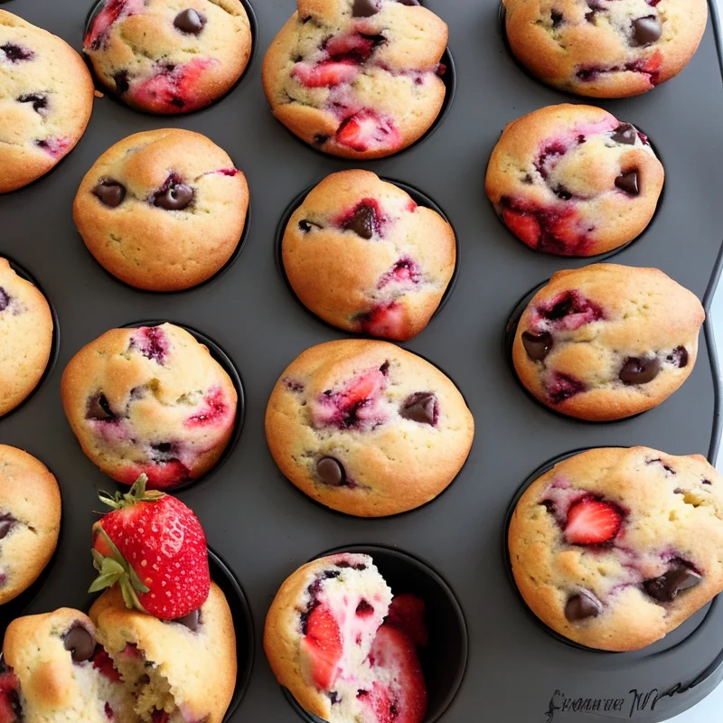Jordbærmuffins med chokoladestykker - Illustration - kan være AI genereret og afvige fra opskriften