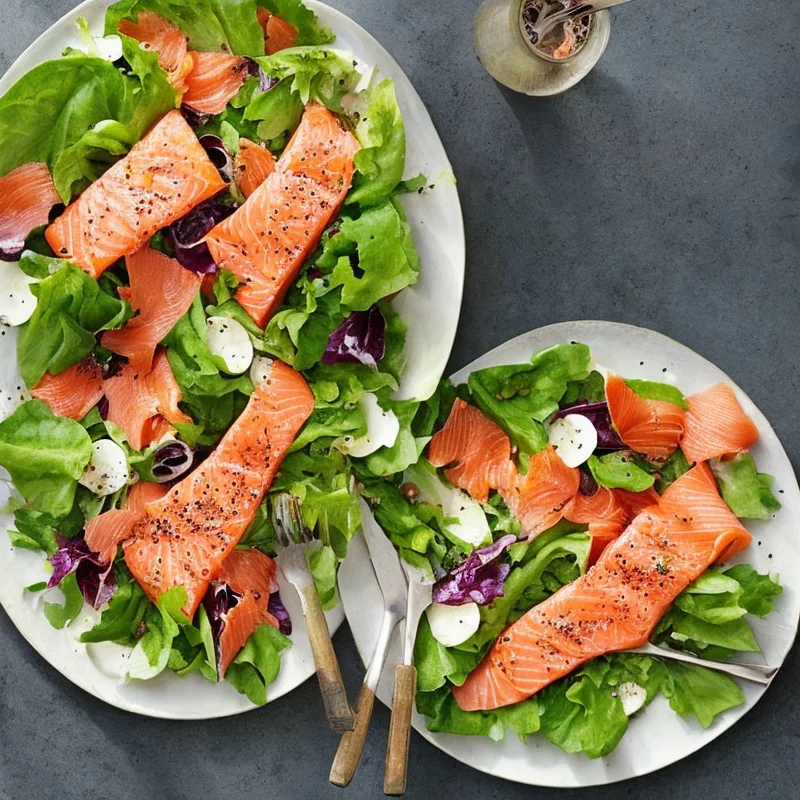 Salat med varmrøget laks - Illustration - kan være AI genereret og afvige fra opskriften