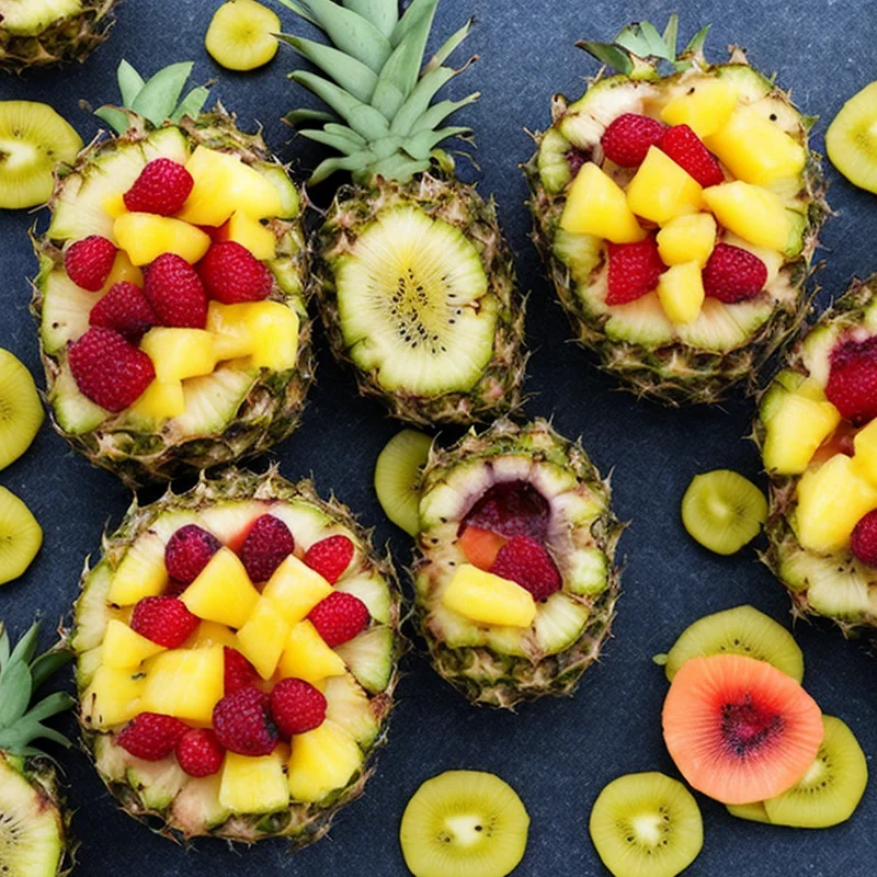 Frugtsalat i ananas - Illustration - kan være AI genereret og afvige fra opskriften