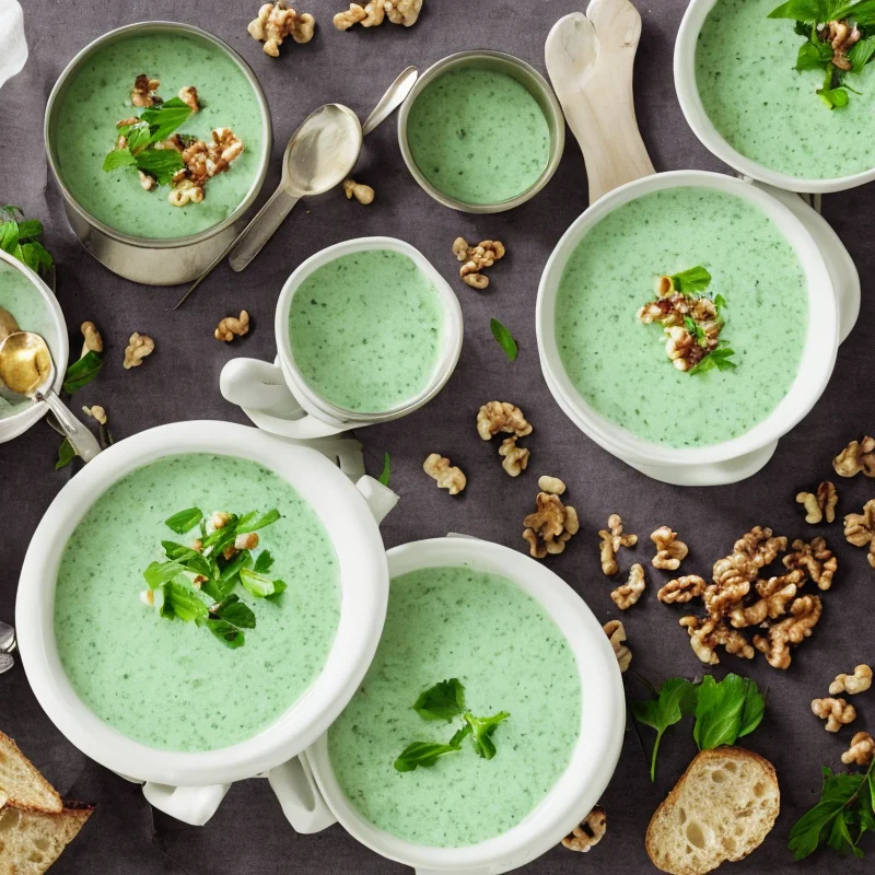 Kold agurke og valnøddesuppe - Illustration - kan være AI genereret og afvige fra opskriften