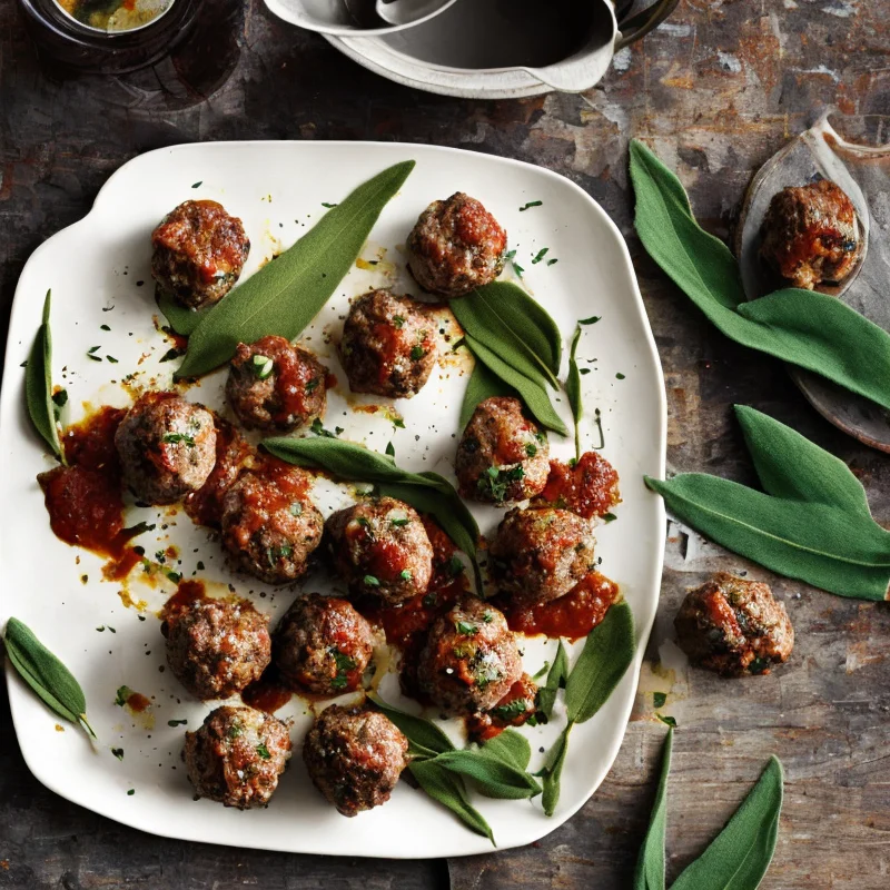 Fetafyldte lammefrikadeller med salvie - Illustration - kan være AI genereret og afvige fra opskriften