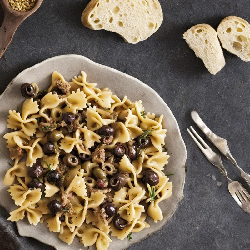 Pasta med lam, rosmarin og oliven - Illustration - kan være AI genereret og afvige fra opskriften