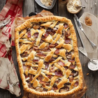Tærte med kylling, champignon og bacon