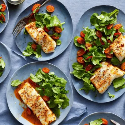 Hellefisk med rød pesto og salat