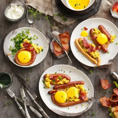 Røræg bacon og brunch pølser