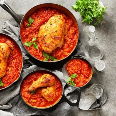 Kylling i ovn med ris og tomatsauce
