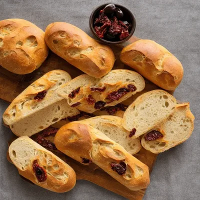 Italiensk brød med oliven og soltørrede tomater