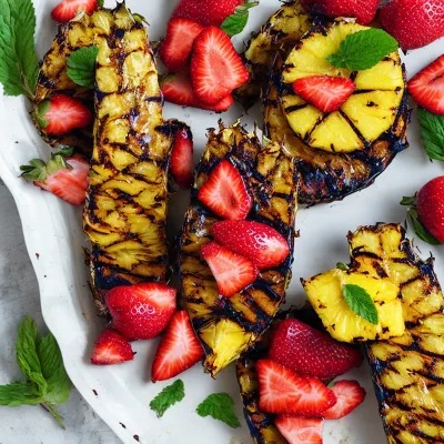 Grillet ananas med marinerede jordbær
